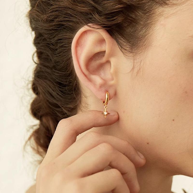 Women's AB Asymmetrical Star Earrings, S925 Silver, Geometric Design, Simple and Versatile