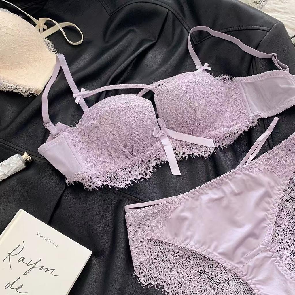 Sexy gather thickened and show large hollow lace bra new small fragrant style pure desire style set