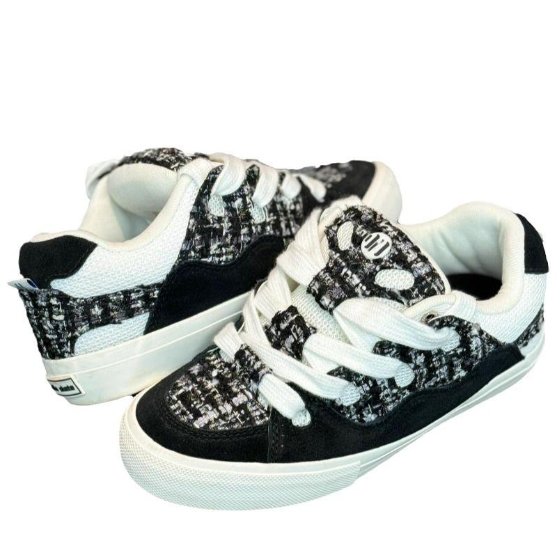 Ødemarkvind nisjedesign svart og hvitt små duftende vind brødsko dame flip pels lerret par BAKE skateboardsko