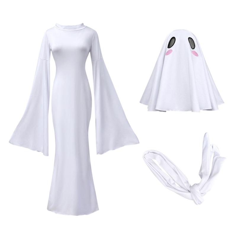 Specter Costume Women Adult Specter Costume White Backless Dress with Mask for Halloween Party Cosplay