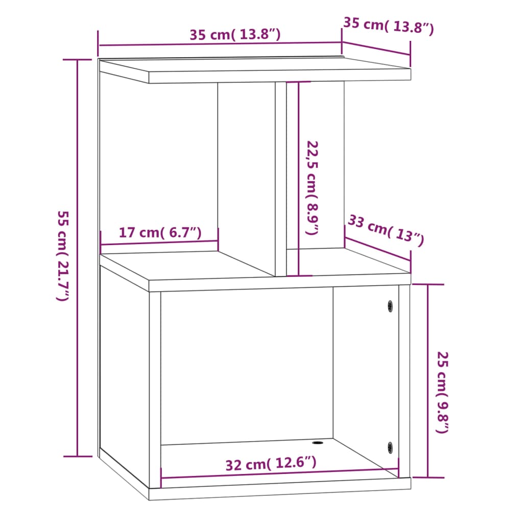 Nightstand Gray Sonoma 35 x 35 x 55 cm Particleboard