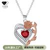 Elegant Rose Gold Heart Pendant Necklace Women Floral Design Copper Chain Delicate 41-50cm Adjustable Length