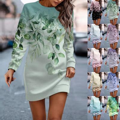 Vestido de Manga Larga para Mujer Casual Estampado Jersey Vestido de Cadera Vestido Suéter