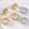 Inlaid Natural Blue Turquoise Beads Open Ring For Women Stainless Steel 18k Gold Plated Women's Finger Rings Vintage Female Ring