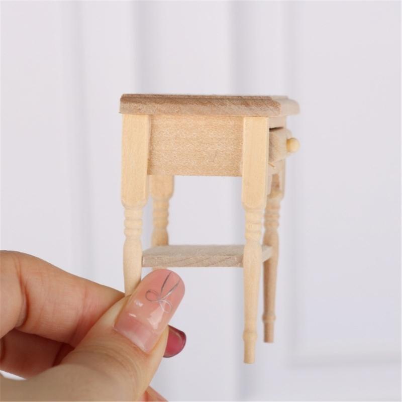 1:12 Scale Bedside Table For Doll House Bedroom Display Unfinished Miniature Wood Doll House Nightstand for Painting