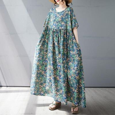 Maneca scurta marime mare bumbac vintage floral nou in rochii pentru femei casual lejer vara lunga