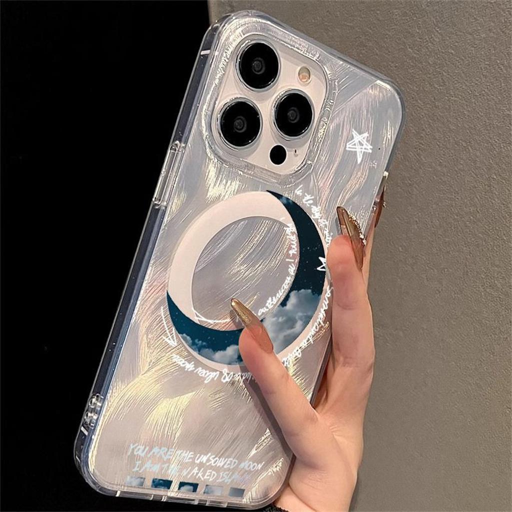 Feather Yarn Magnetic Mobile Phone Case Large Hole Creative for Apple Mobile Phone Protective Case High-end Sense