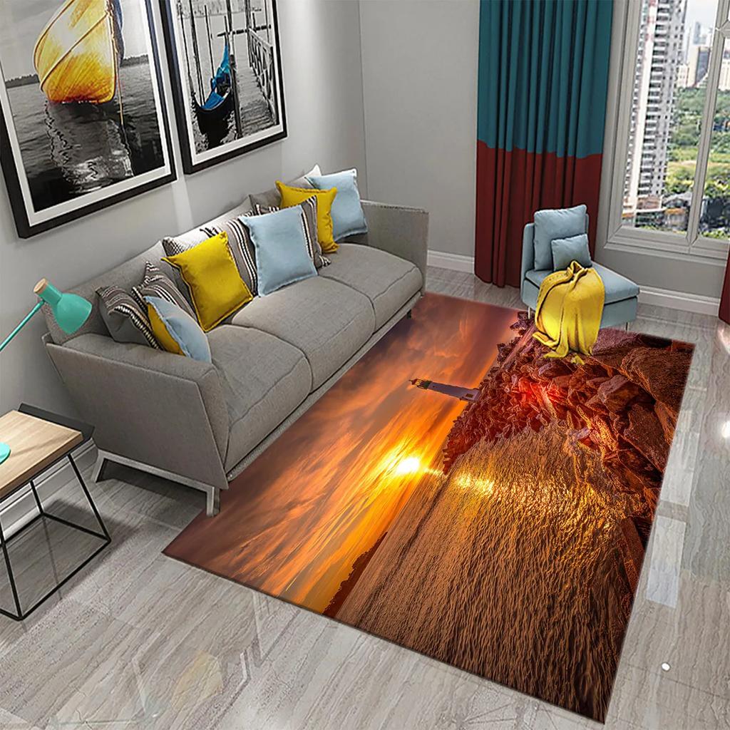 3D Seaside Lighthouse Carpet Welcome Doormat Kitchen Bathroom Non-slip Rugs Living Room Bedroom Modern Home Decoration Carpet