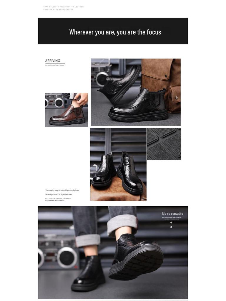 Men's Chelsea Martin Retro Leather Ankle Boots - British Style Mid-Top for Autumn/Winter