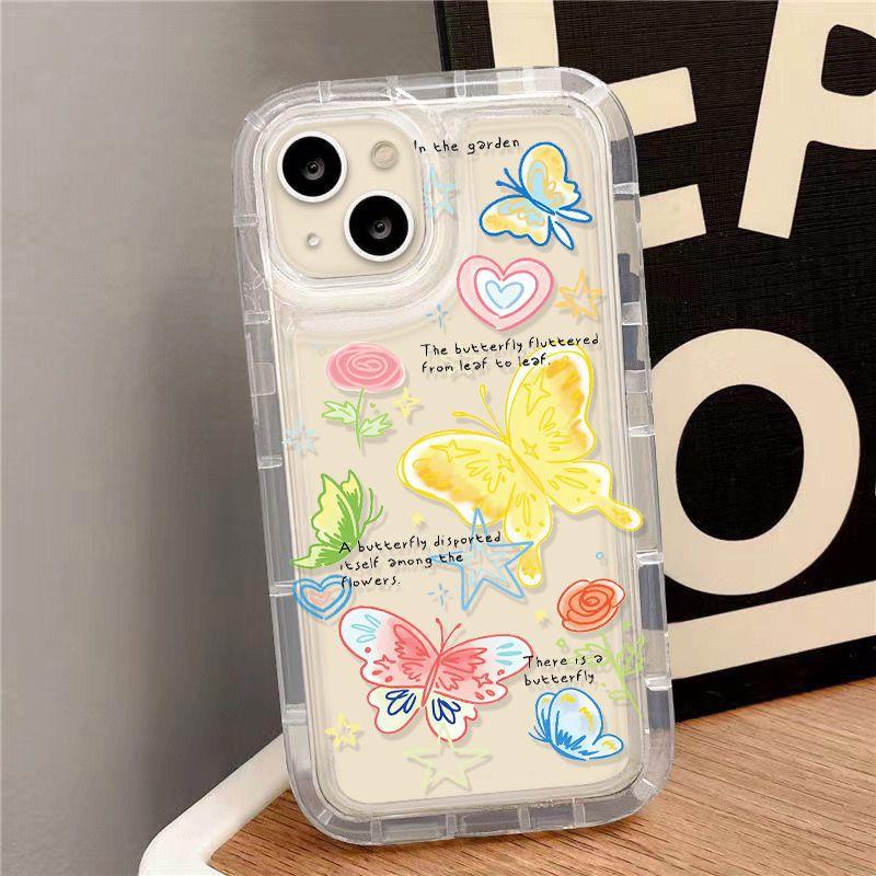 Dopamine Color Butterfly Applicable iPhone17ProMax Airbag Mobile Phone Case 16Pro Apple 13/15 Black and White