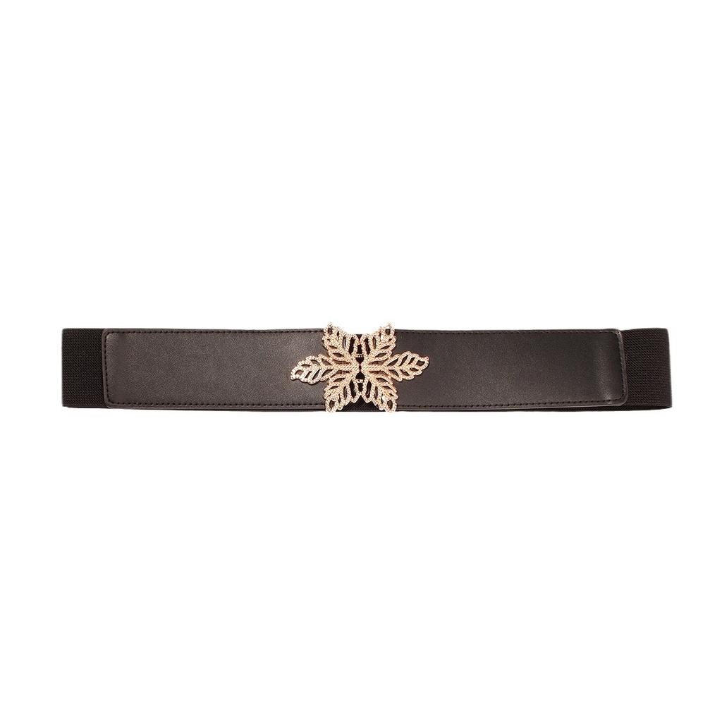 New Style of Women's Elastic Leaves Paired Black Waist Seal Fashionable and Elegant
