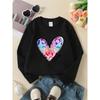 European sizes Crewneck Sweatshirt for Girls with Vibrant Heart and Rainbow Design, for Spring and Autumn, Sports and Casual, Soft Cozy.