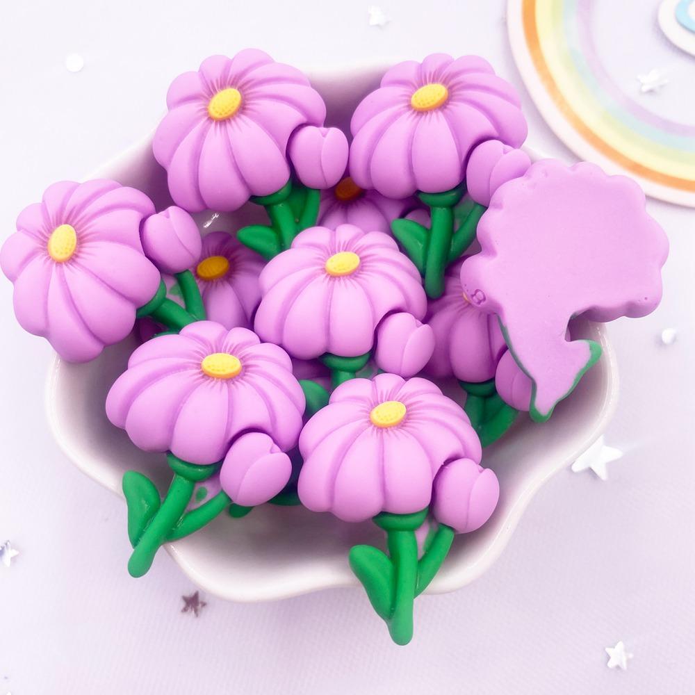 Resin Kawaii Colorful Painted Lotus Dandelion Epiphyllum Flatback Stone Scrapbook Figurine 10PCS DIY Bow Decor Accessories Craft