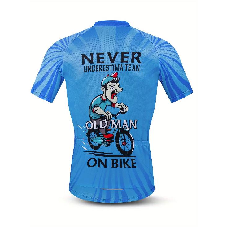 

Мужская синяя велосипедная джерси с графикой «Никогда не недооценивайте старика на велосипеде» - Короткий рукав, на молнии, быстросохнущая, солнцезащитная спортивная одежда для улицы XXXL