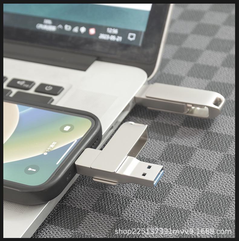 128GB Metal Double-Use USB Flash Drive - Universal OTG for Phones & Computers, Zinc Alloy Swivel Design