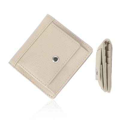 [ELEGANCE-e] Mini-Portemonnaie, Zweifach faltbar, Weit öffnende Münztasche, Kastenform, Kompakt, Bargeldlos, Minimalistisch, für Damen und Herren [Beige]