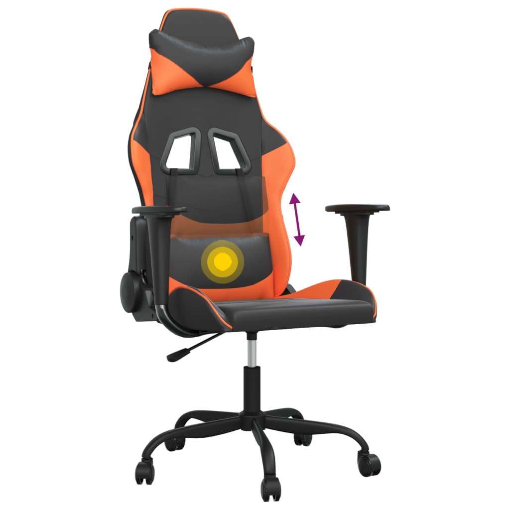 Gaming Chair with Massage Function Black and Orange Faux Leather