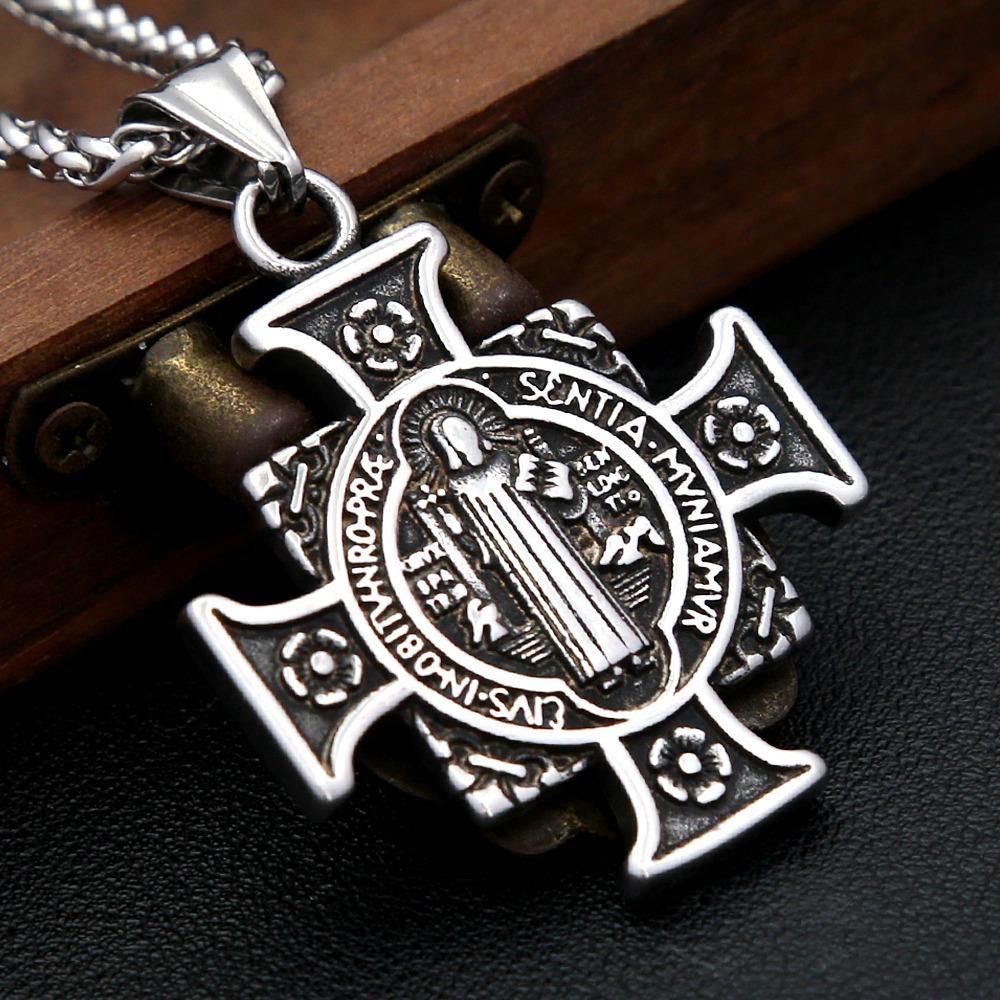 Vintage Kreuz Anhänger Edelstahl Halskette Herren St. Benedikt Exorzismus Anhänger Punk Hip Hop Schmuck