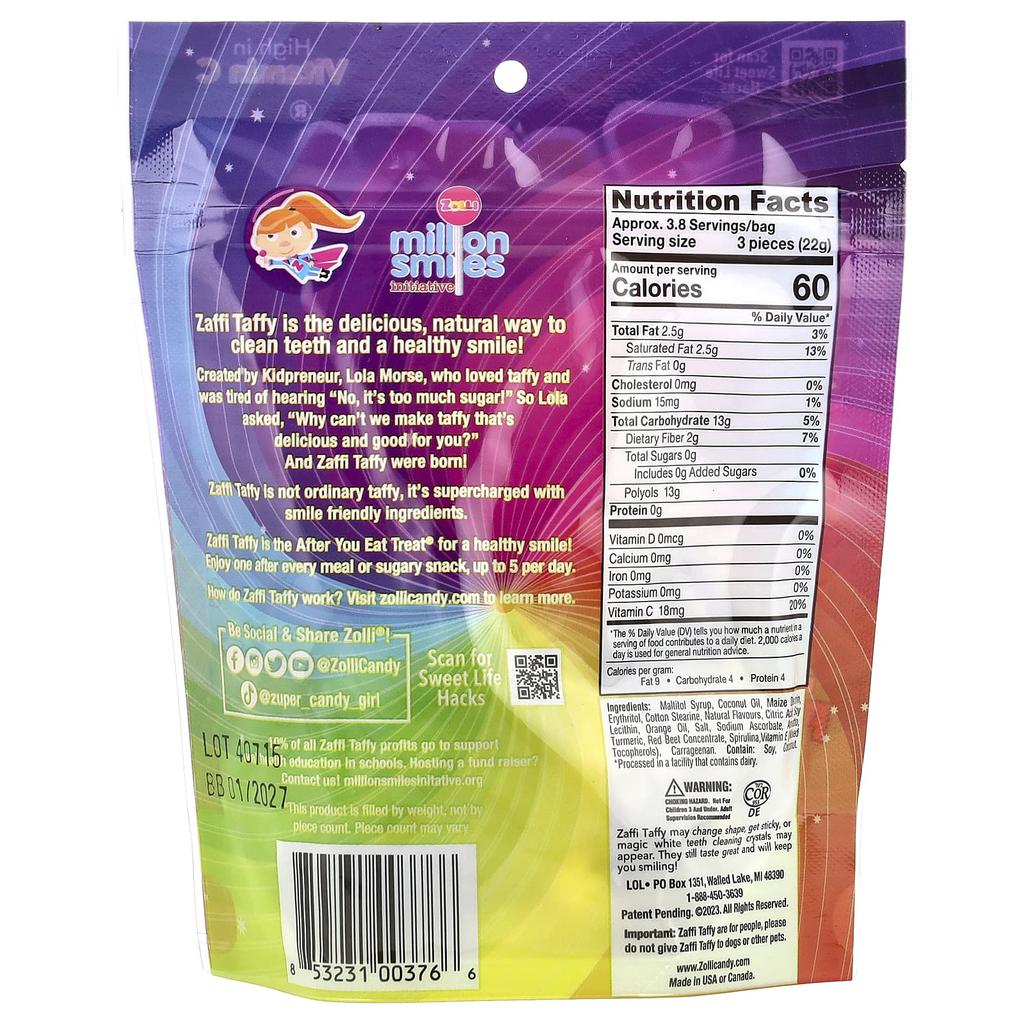 Zaffi Taffy®, Clean Teeth Taffy, Delicious Fruit Flavor, 85G(3Oz)