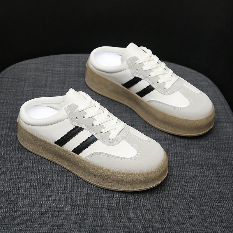 

Thick-soled bag head slippers women s 2025 new summer wear one-pedal white shoes without heels, German training half slippers 40