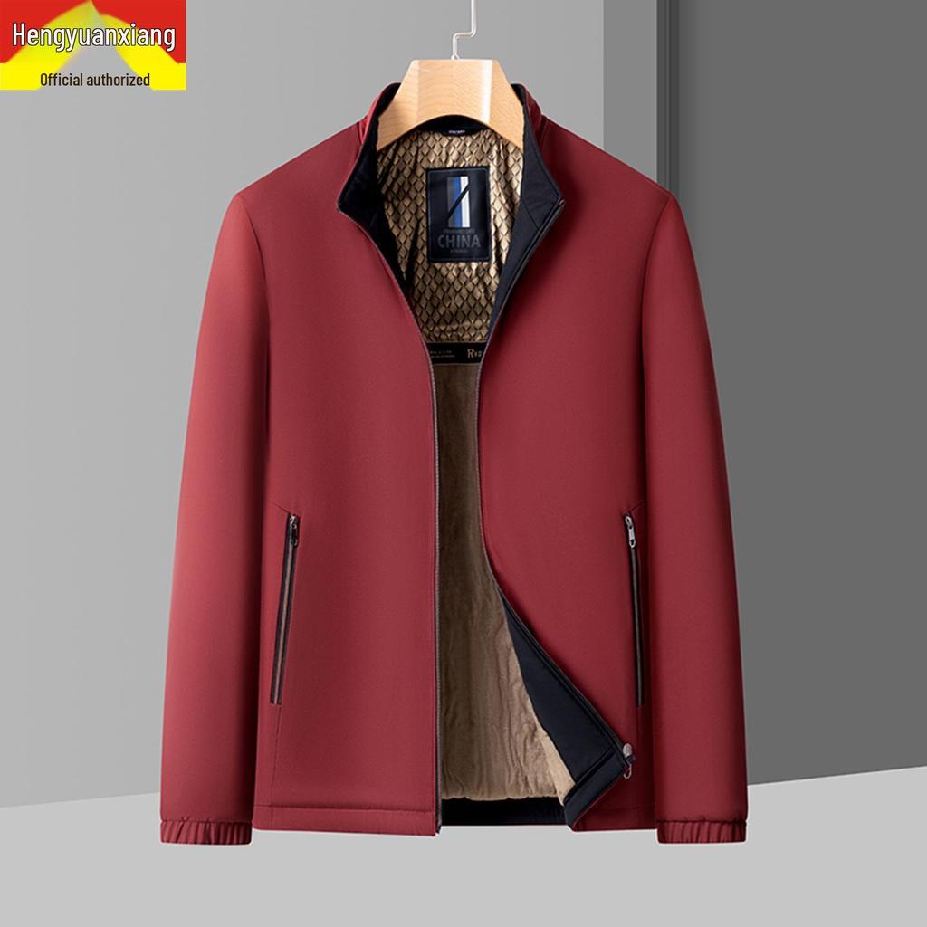 Hengyuanxiang Herren Stehkragen Jacke: Mittleres Alter & Ältere, Mit Samt, Warm, Lässige Herbst/Winter Oberbekleidung