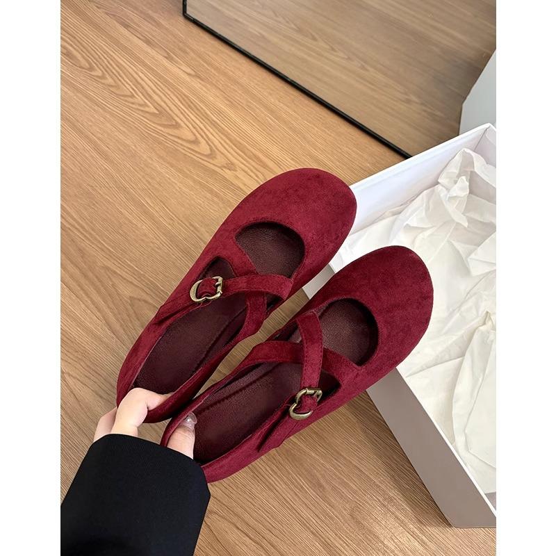 Sheepskin Version~ Genuine Leather Retro Small Man Inner Height Increase Red Light Mouth Single Shoes Women's Cross Belt Mary Jane Small Leather Shoes