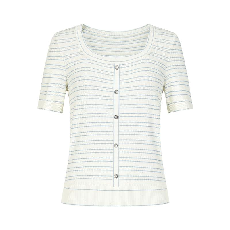 Same style JZ Jiuzi minimalist texture striped knitted sweater for women's summer collection JWEX31230 in the mall