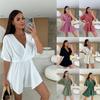 Solid Color Jumpsuit Summer V-neck Fashion Casual Waist Hugging Solid Jumpsuit Women