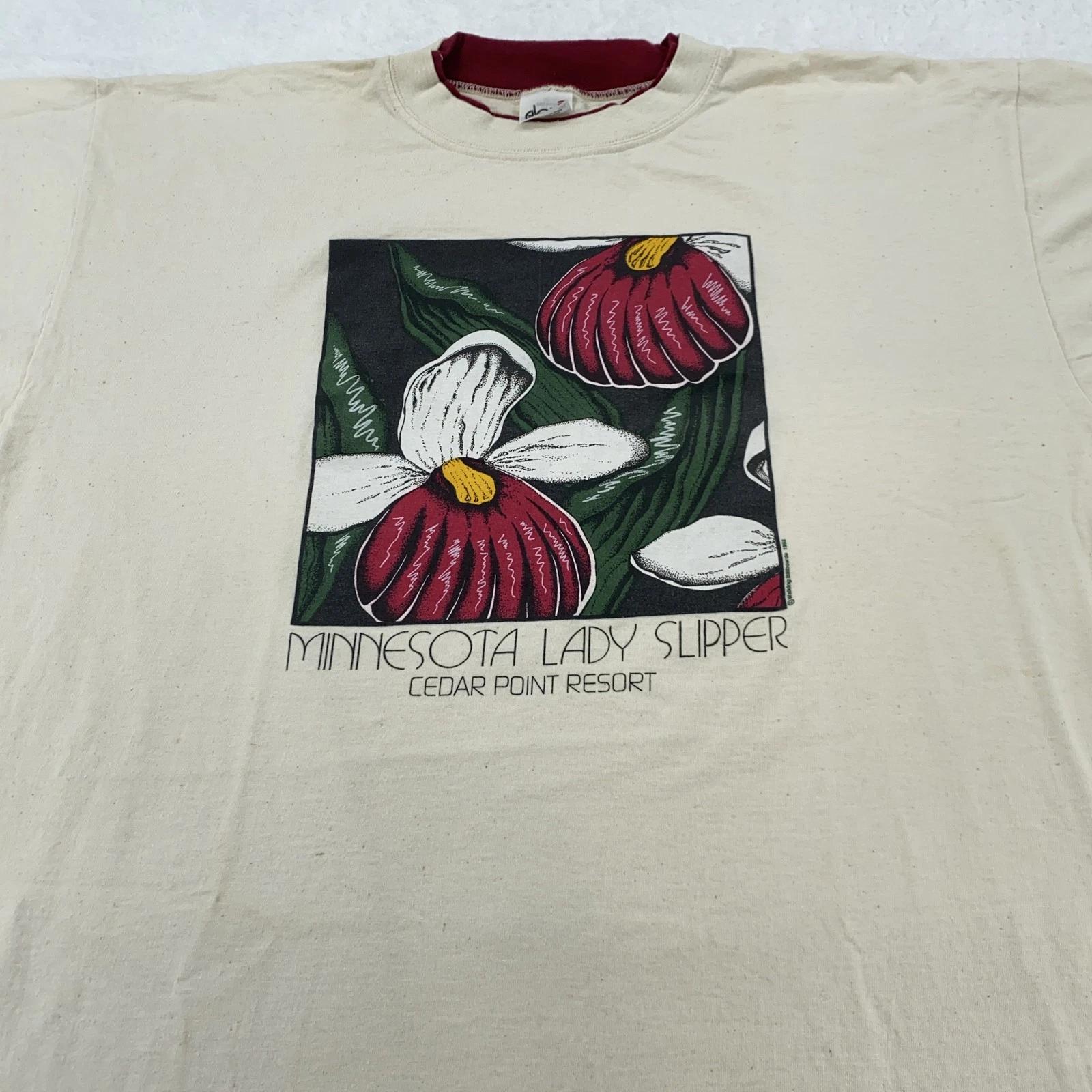 

Vintage Minnesota Lady Slipper Shirt Mens 2XL Cedar Point Resort Graphic 90s 4XL