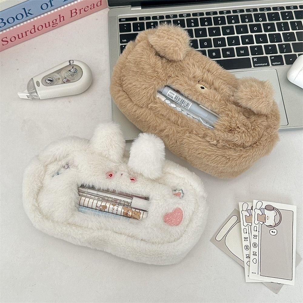 Puppy Transparent Pencil Pouch Bear Stationery Storage Bag Cat Plush Pen Case  Christmas Gift