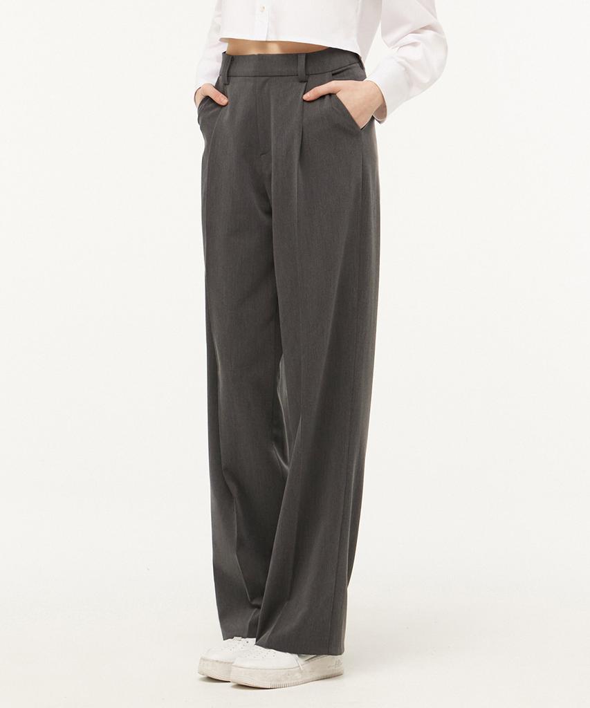 CITYBREEZE Basic Pintuck Wide Slacks_Charcoal