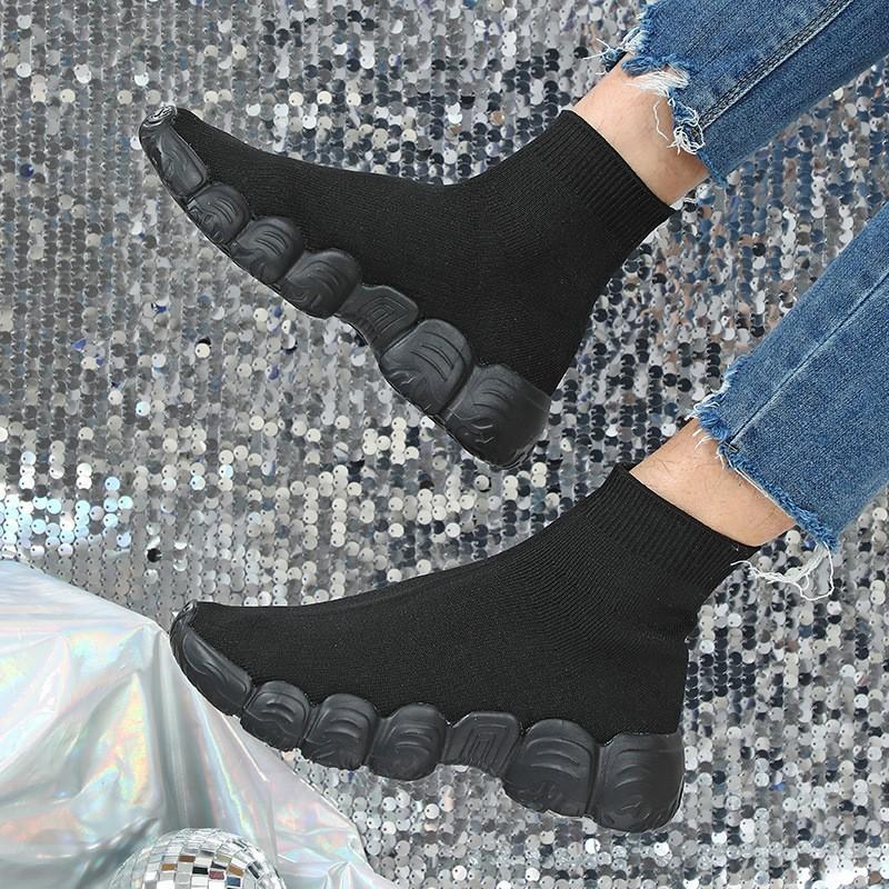 Elastic Socks Shoes Slip-on Casual Sneakers Women Walking Shoes Men High-top Leisure Shoes Knitted Platform Footwear Breathable
