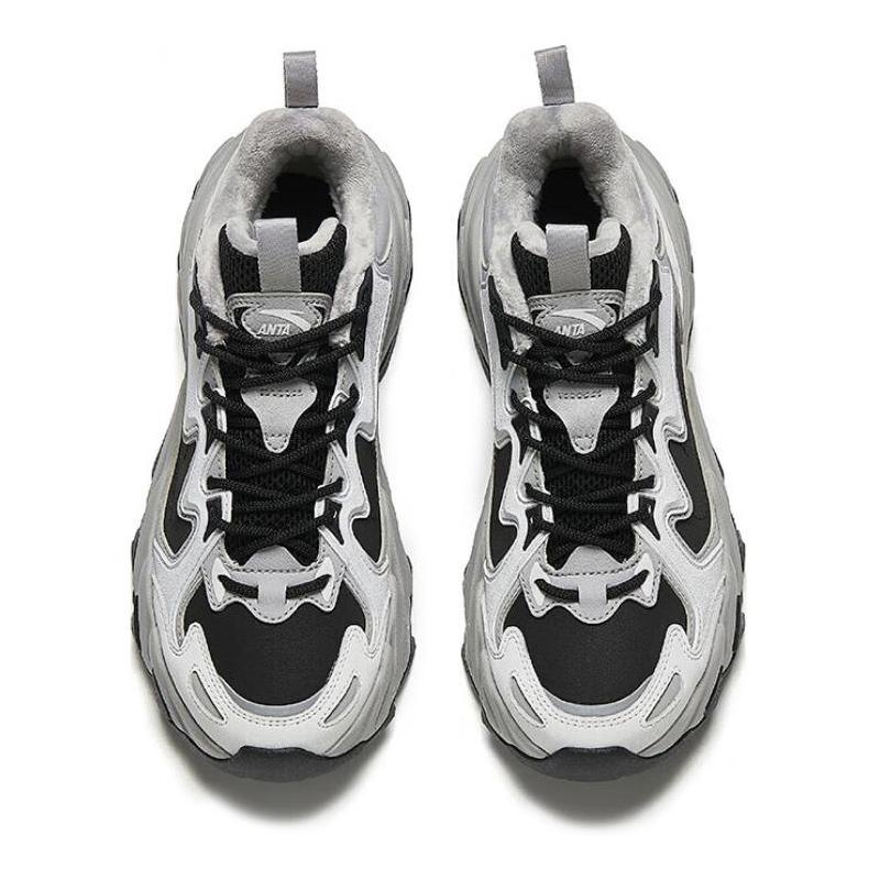 Anta Panshi Fleece Comfortable Non-Slip Warm Mid-Top Casual Shoes Women Casual Shoes Gray Black 122448950-3