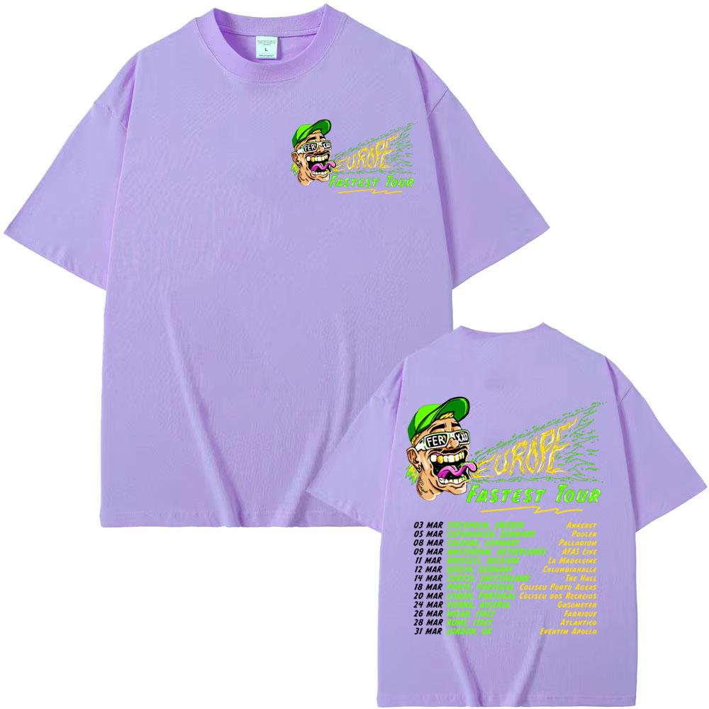 Rapper Feid Ferxxo Europe Fastest Tour 2025 Double Sided Print T Shirts Men Women Vintage Hip Hop High Quality Oversized T-shirt