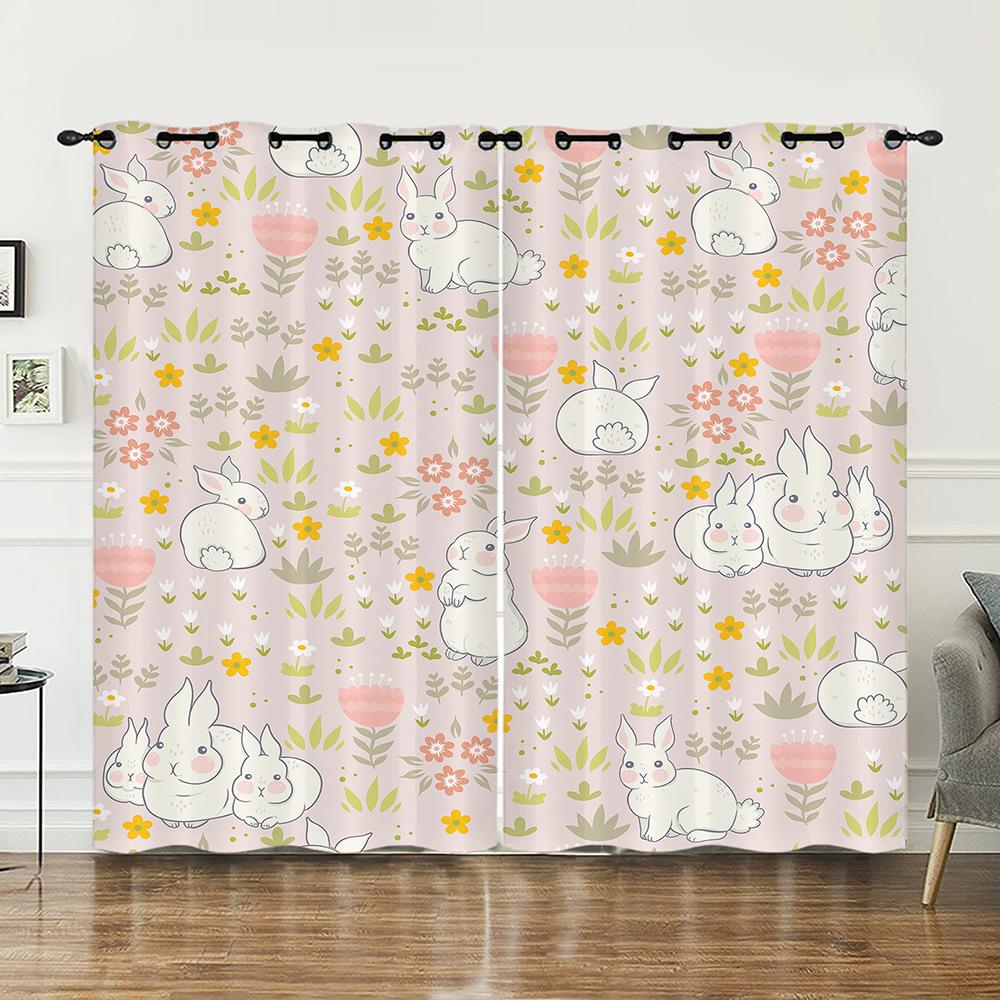 Curtain Animal Rabbit Illustration Curtain Digital Printing Blackout Curtain No Punching