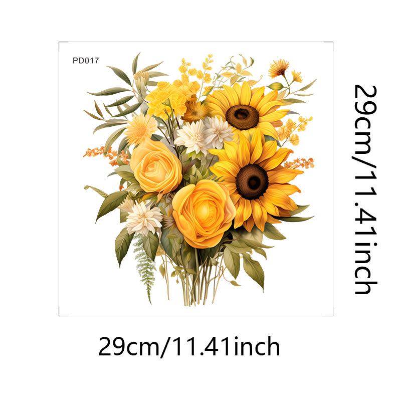 Warm Sunflower and Green Leaves Wall Sticker Self-Adhesive Removable Wall Decor for Bedroom Living Room Hallway Home Decoration