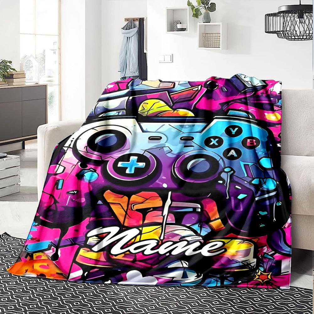Custom Name Game Controller Theme Printed Blanket - Perfect for Couch, Bed, Travel & Outdoor Use | Machine Washable, Cozy & Durable.