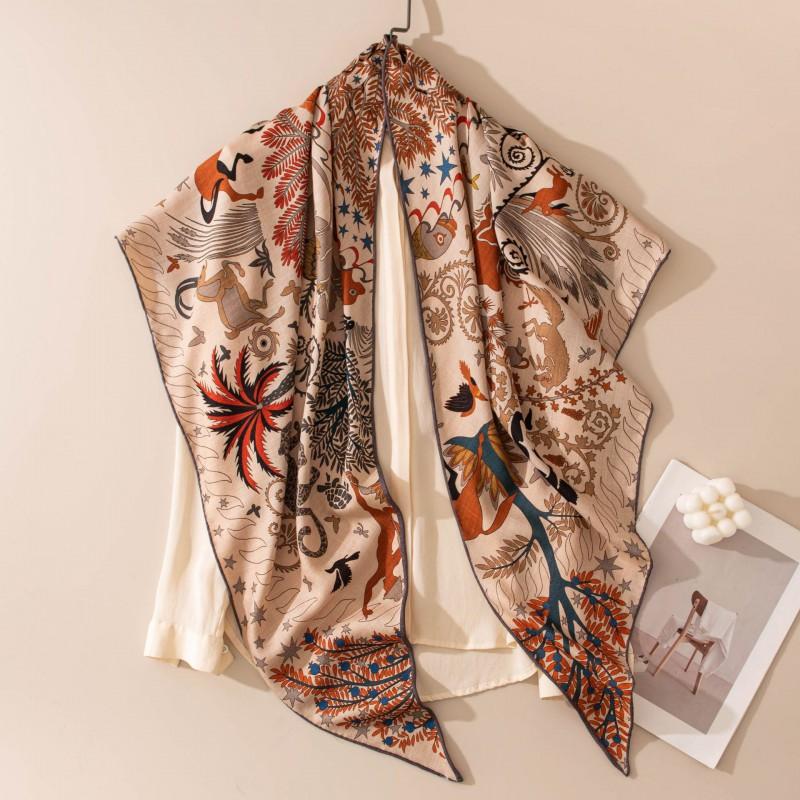 Womens Silk Wool Triangle Scarf Luxury Warm Winter Shawl Office Stylish Wrap Vintage Floral Print