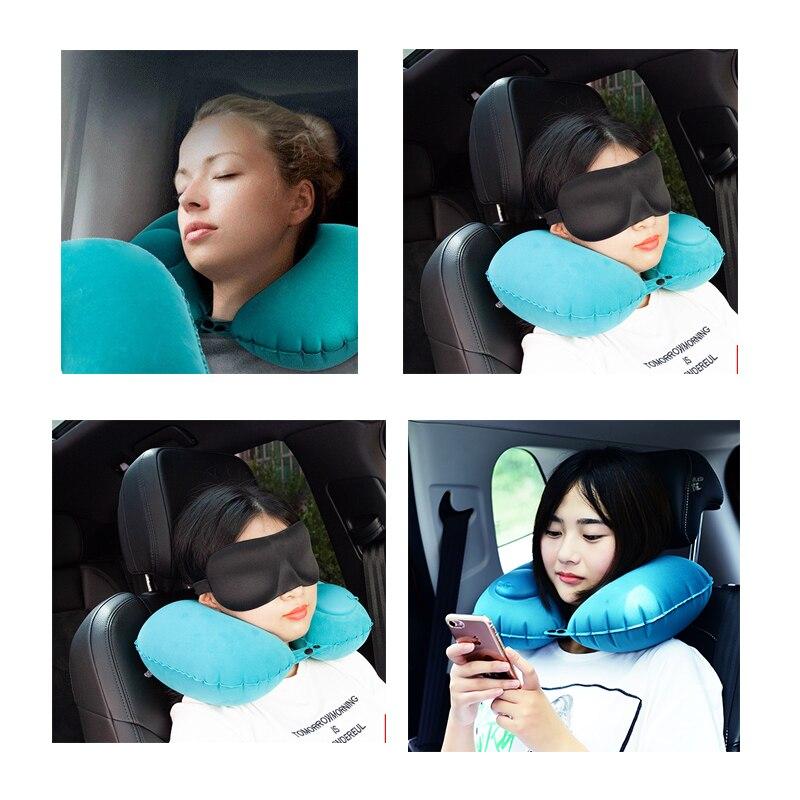 Travel Pillow U Shape Automatic Air Inflatable Compress Pad Folding Press Type Neck Pillows For Airplane Car Outdoor Siesta Tool
