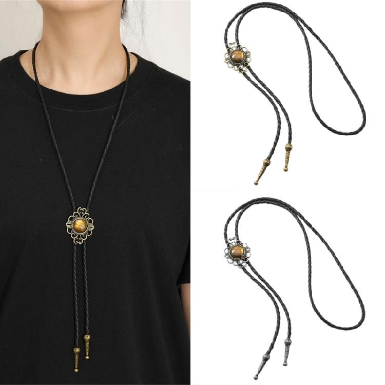 Unisex Southwest Inspired Bolo Tie Necklace Hip Hop Jewelry With Tribal Pendant And Practical PU Leather Metal Chain