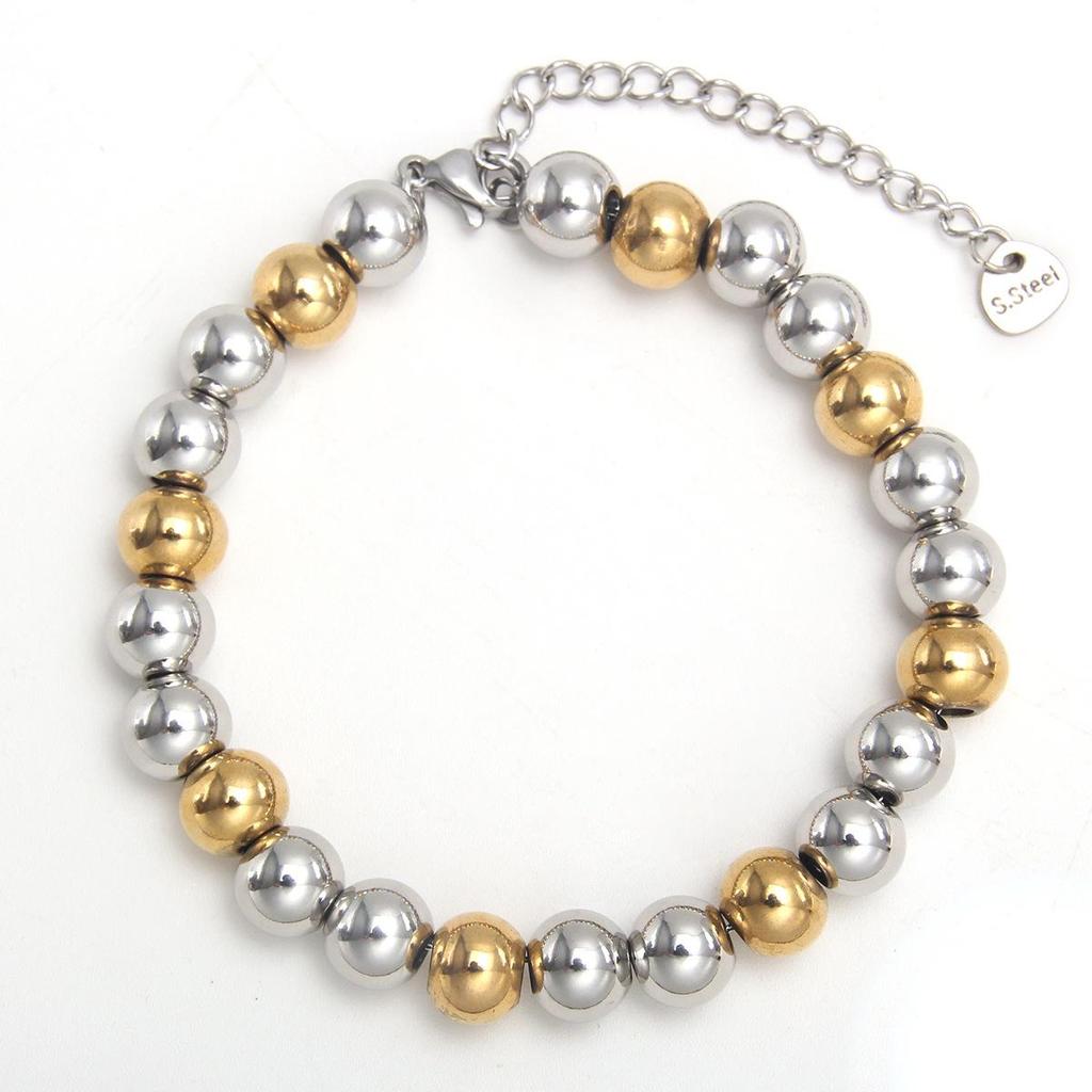 Classic Adjustable Gold, Silver, and Black Stainless Steel Beaded Bracelet (10/8/6/4MM)