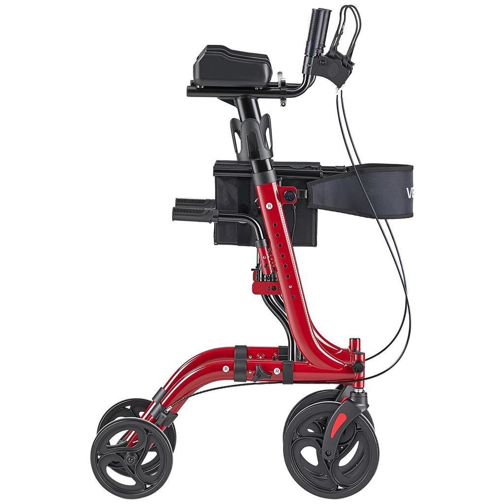 Rollator Walker with Seat for Seniors, Foldable Rolling Walker, Lightweight Aluminum Mobility Walking Aid with PVC Solid Wheels, Adjustable Handle,