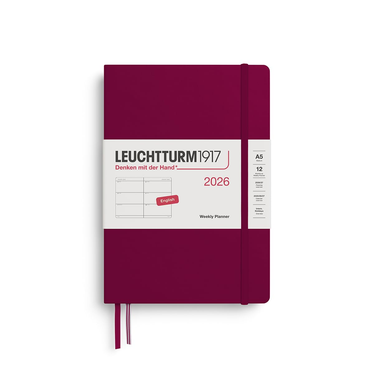 

Leuchtturm 2026 Январь A5 Порт Официально Импортированный Планировщик, Старт, Еженедельный, Горизонтальный, Красный, 372708,