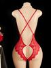 Sexy Women's Lace Crotchless Bodysuit Transparent Porn Deep V Strapless Backless Pajamas Open Bra Lingerie Set Exotic Clothing