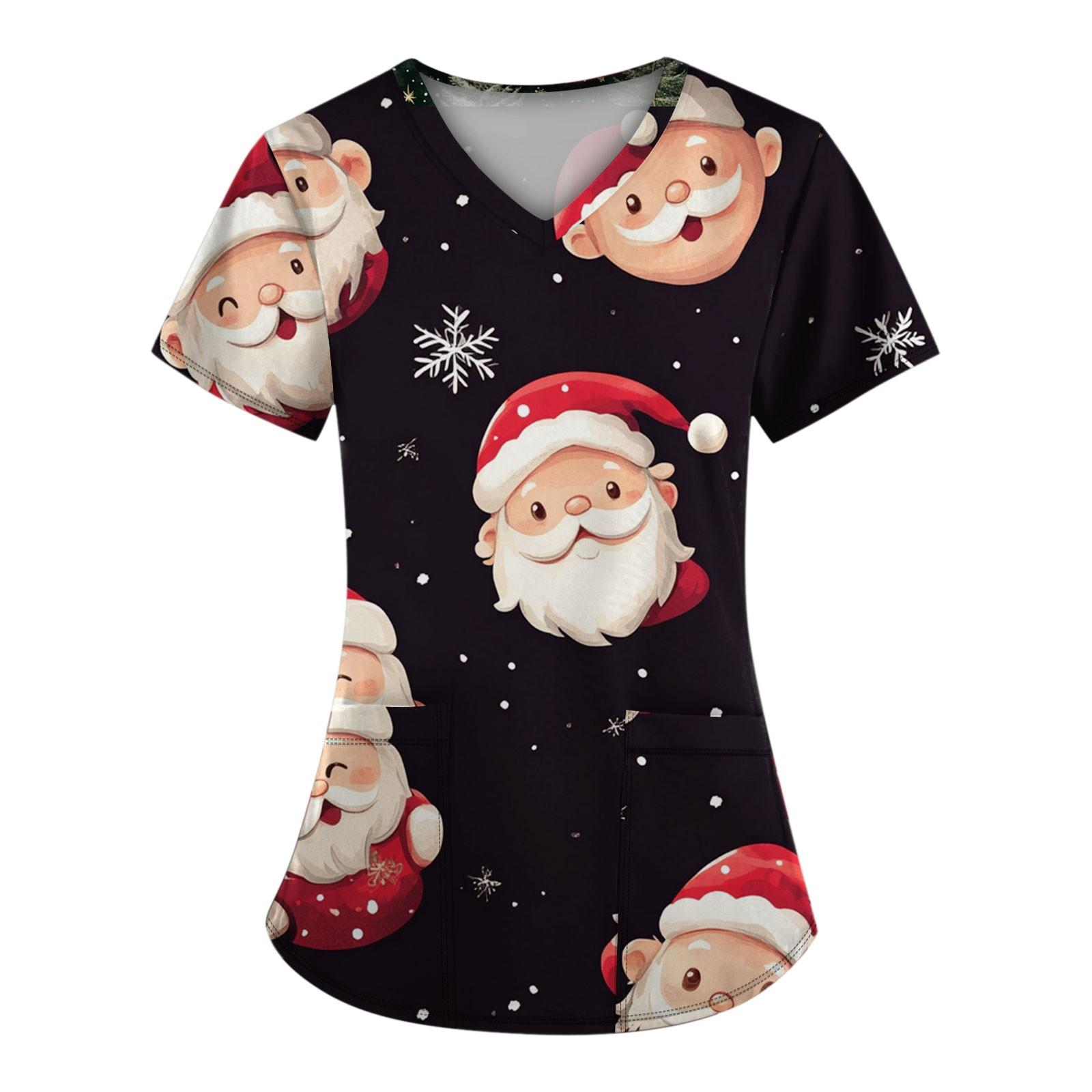 

Женские модные топы с короткими рукавами и V-образным вырезом с принтом, рабочие футболки с карманами XXL