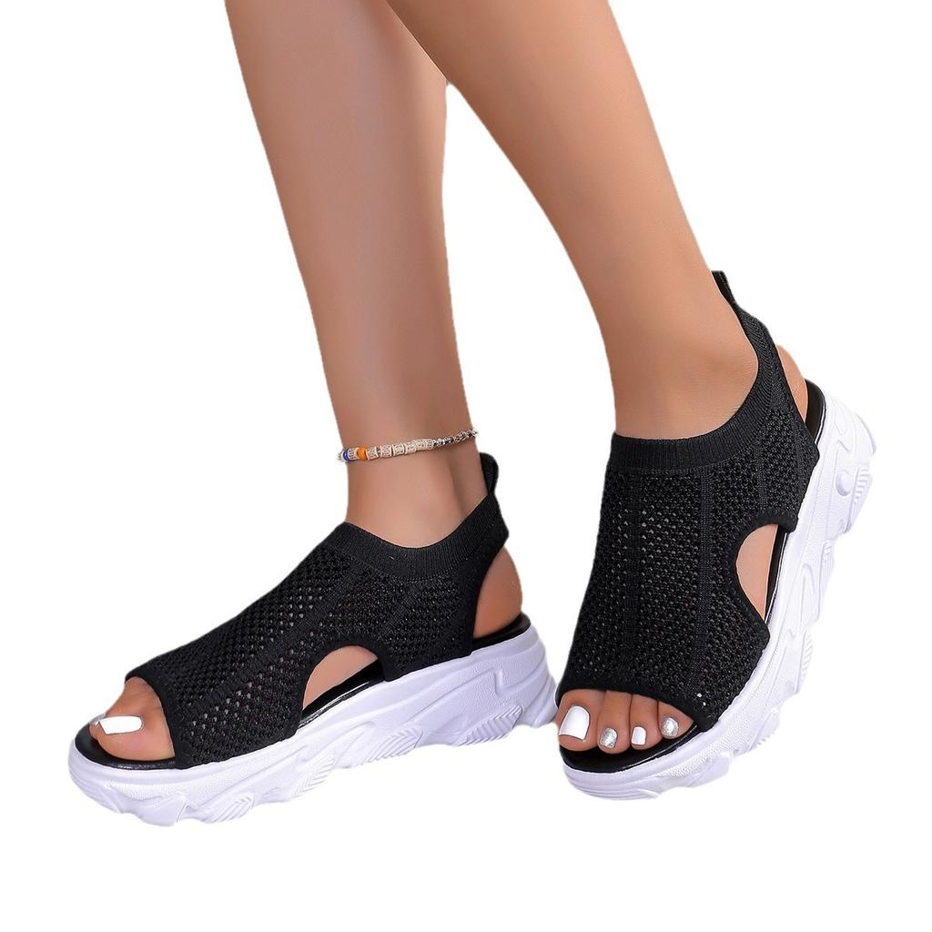 Casual Large Size Thick-Soled Beach Sandals Women'S Summer Fly-Woven Soft-Soled Breathable Sports Sandals