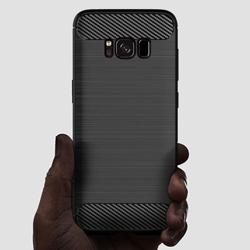 Custodia in Silicone Antiurto per Samsung S8 Plus Galaxy S8+ Custodia in Fibra di Carbonio Spazzolata per Galaxy s8plus Cover Posteriore Coque Fundas