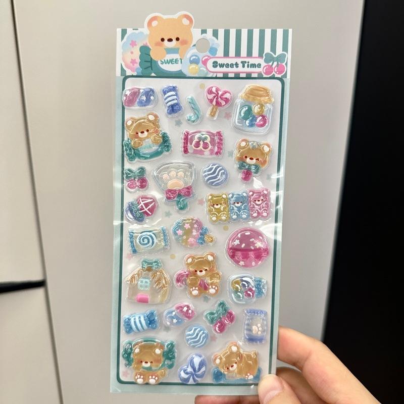 1/4Pcs Cute Bear Rabbit 3D Relief Stickers Cute Aesthetic Stickers Cartoon Creative Stickers Diy Decoration Stickers