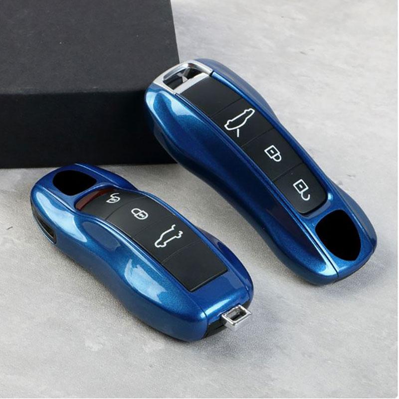 Custodia Cover Guscio in Plastica ABS Lusso Blu Zaffiro per Chiave Auto Porsche Boxster Cayman Panamera Cayenne Macan 718/911 Taycan