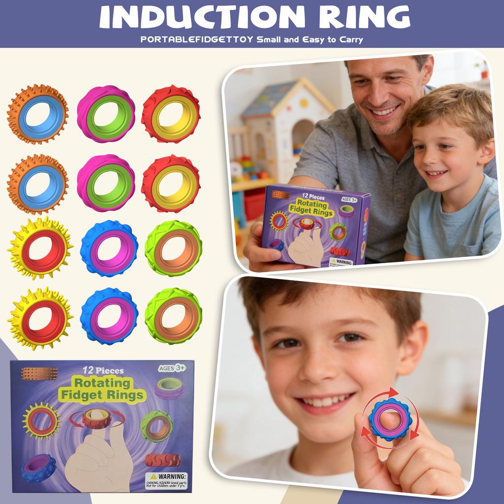 Sensory Rings 12 Pack, Relaxing Toy For Kids & Adults, Calming Accessory For Stress Relief